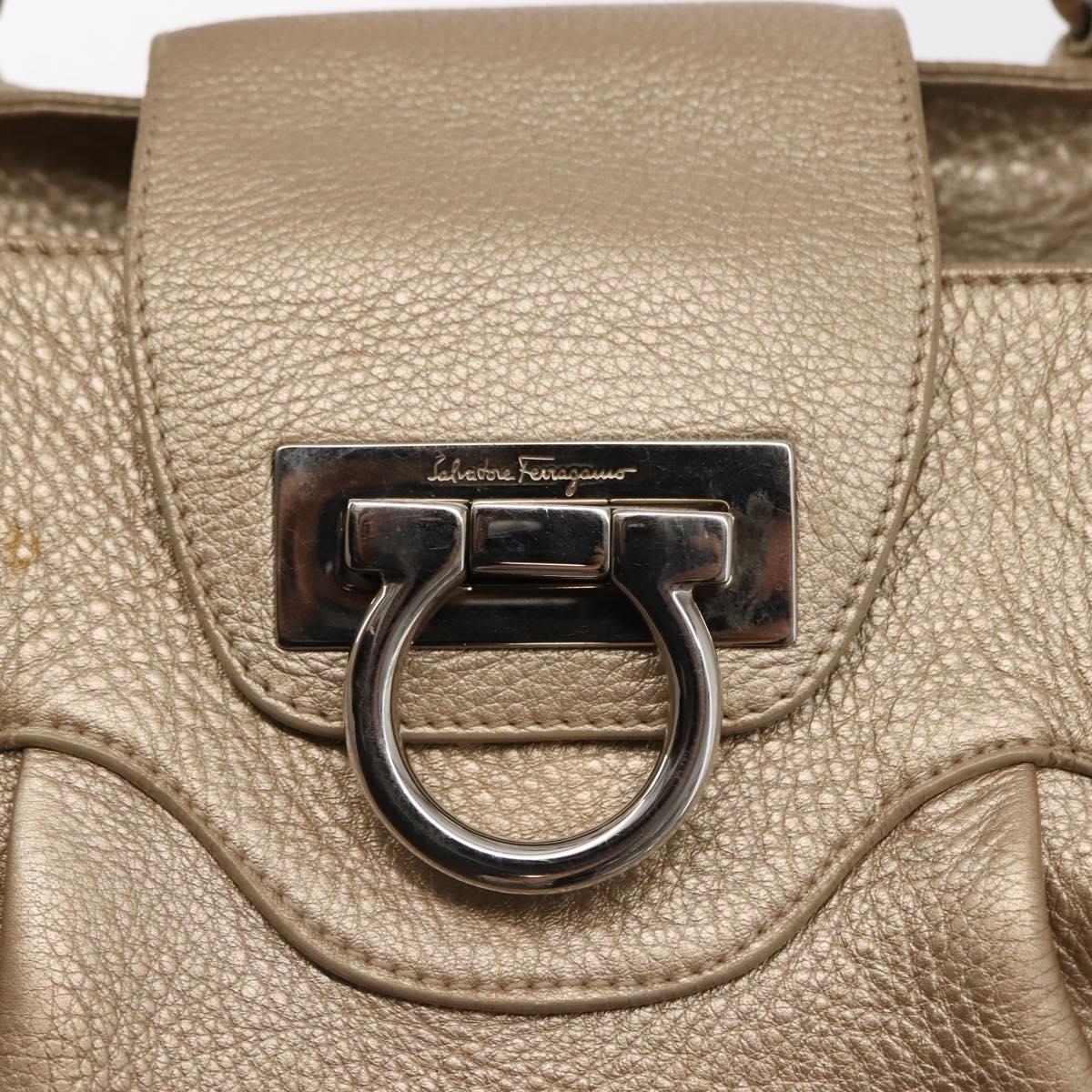 Salvatore Ferragamo Gancini Marissa Tote Bag Leather Beige Silver Auth bs30081