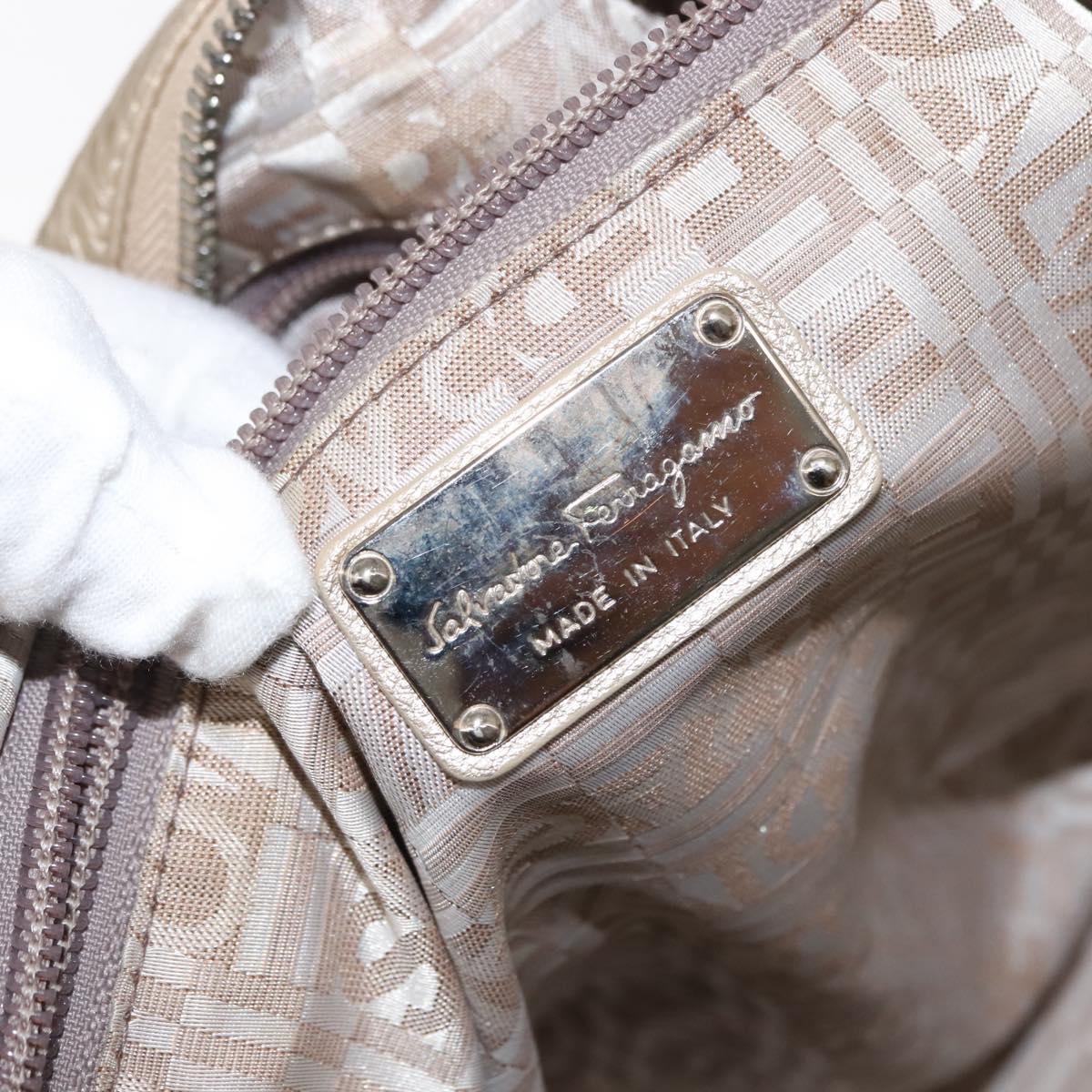 Salvatore Ferragamo Gancini Marissa Tote Bag Leather Beige Silver Auth bs30081