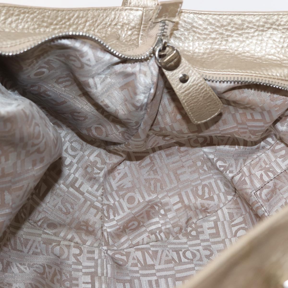 Salvatore Ferragamo Gancini Marissa Tote Bag Leather Beige Silver Auth bs30081