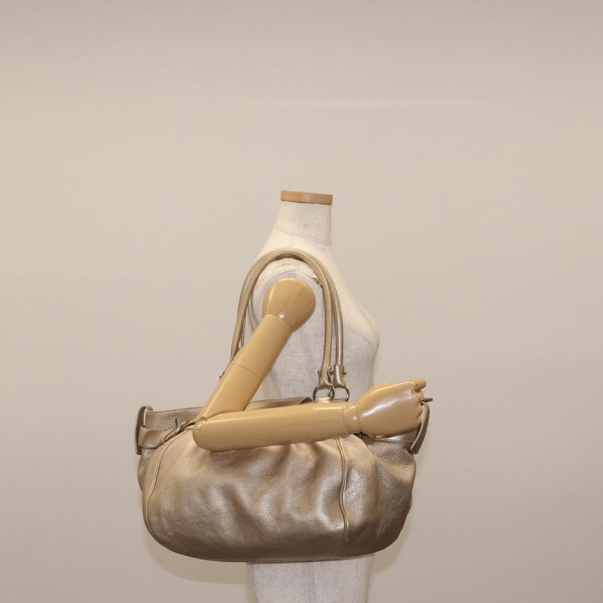 Salvatore Ferragamo Gancini Marissa Tote Bag Leather Beige Silver Auth bs30081