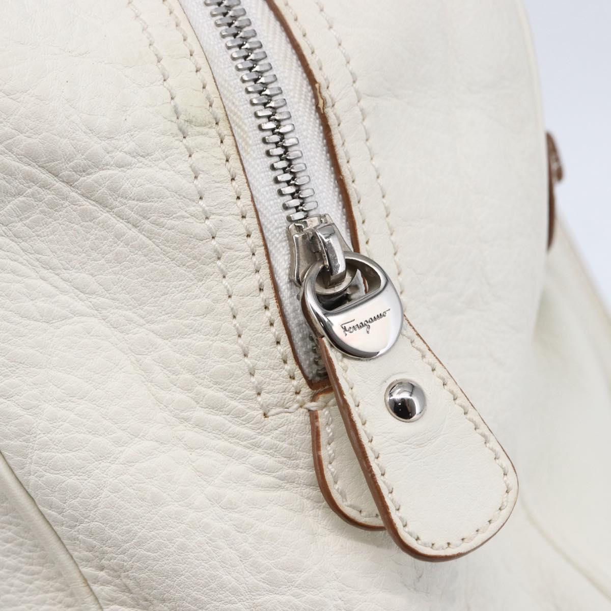 Salvatore Ferragamo Gancini Marissa Tote Bag Leather White Silver Auth bs30082