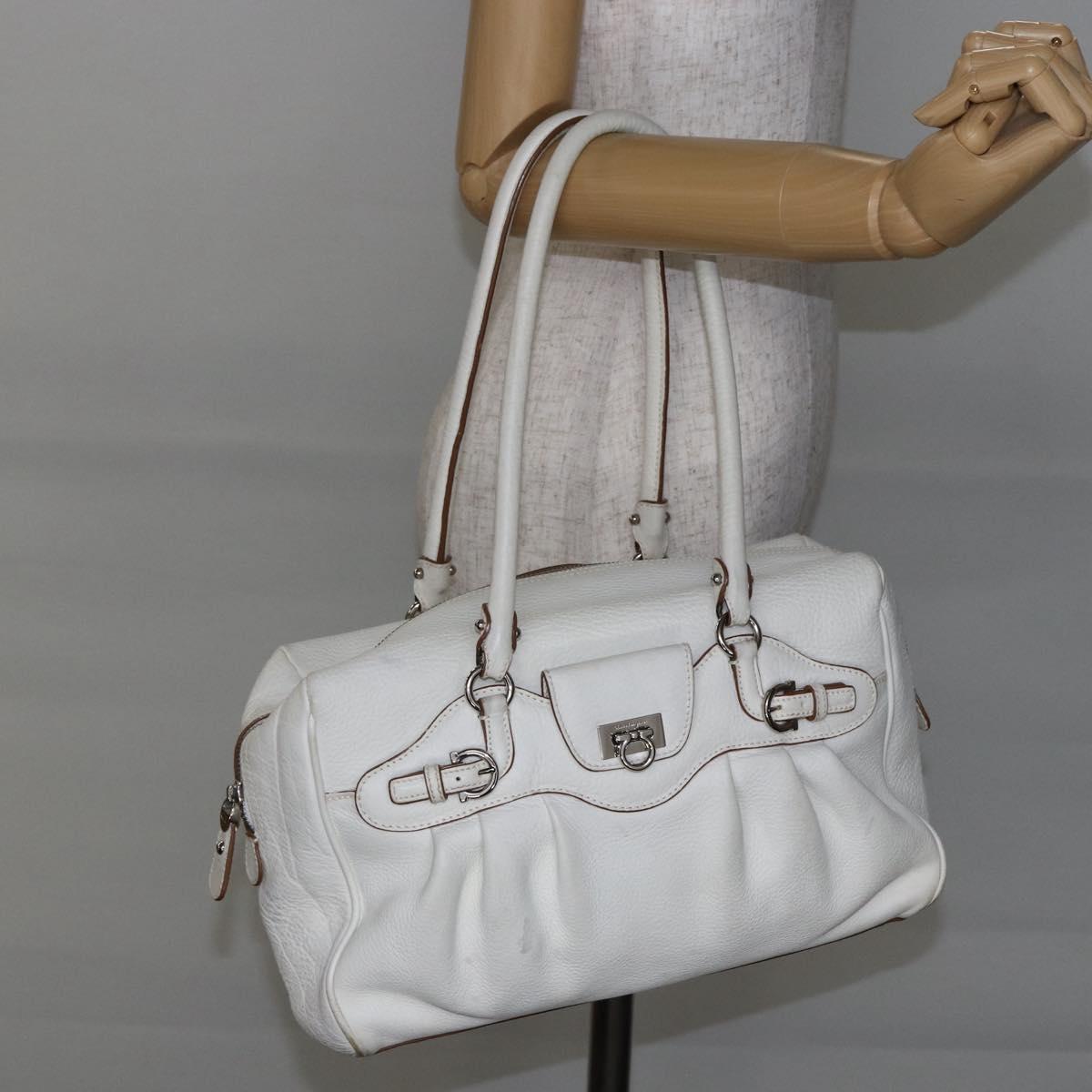 Salvatore Ferragamo Gancini Marissa Tote Bag Leather White Silver Auth bs30082