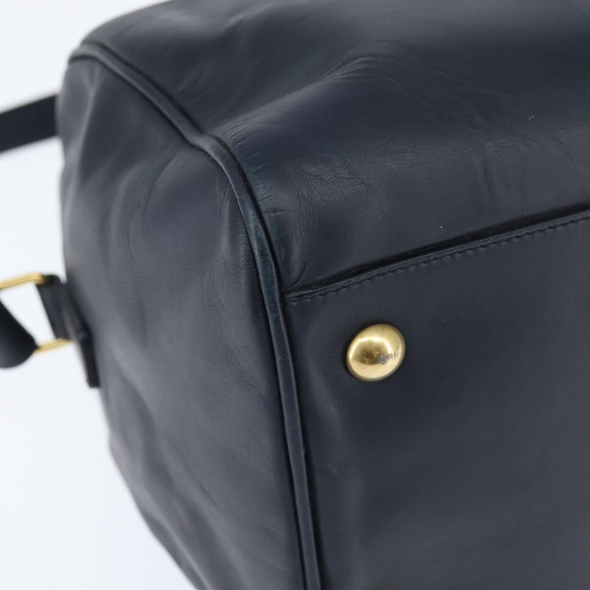 SAINT LAURENT Mini Boston Bag Leather 2way Navy Gold Auth bs30084