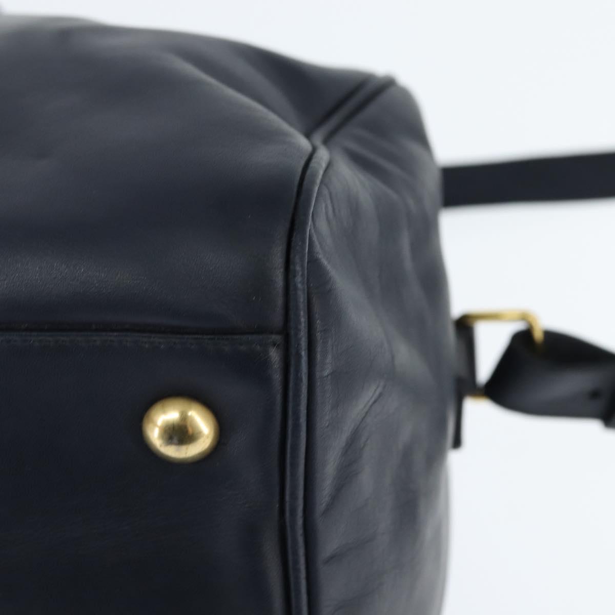 SAINT LAURENT Mini Boston Bag Leather 2way Navy Gold Auth bs30084