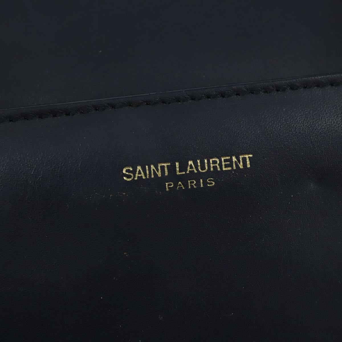 SAINT LAURENT Mini Boston Bag Leather 2way Navy Gold Auth bs30084