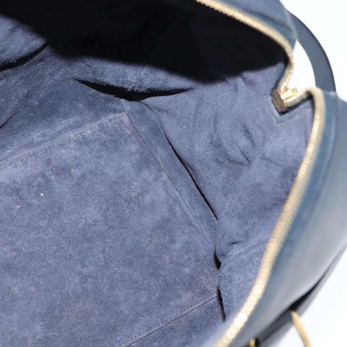 SAINT LAURENT Mini Boston Bag Leather 2way Navy Gold Auth bs30084