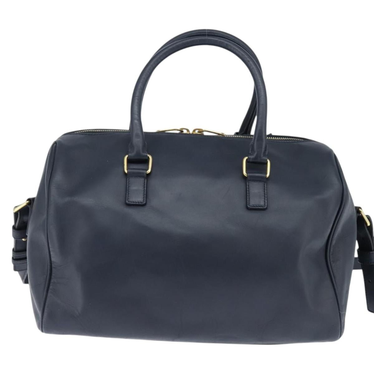 SAINT LAURENT Mini Boston Bag Leather 2way Navy Gold Auth bs30084