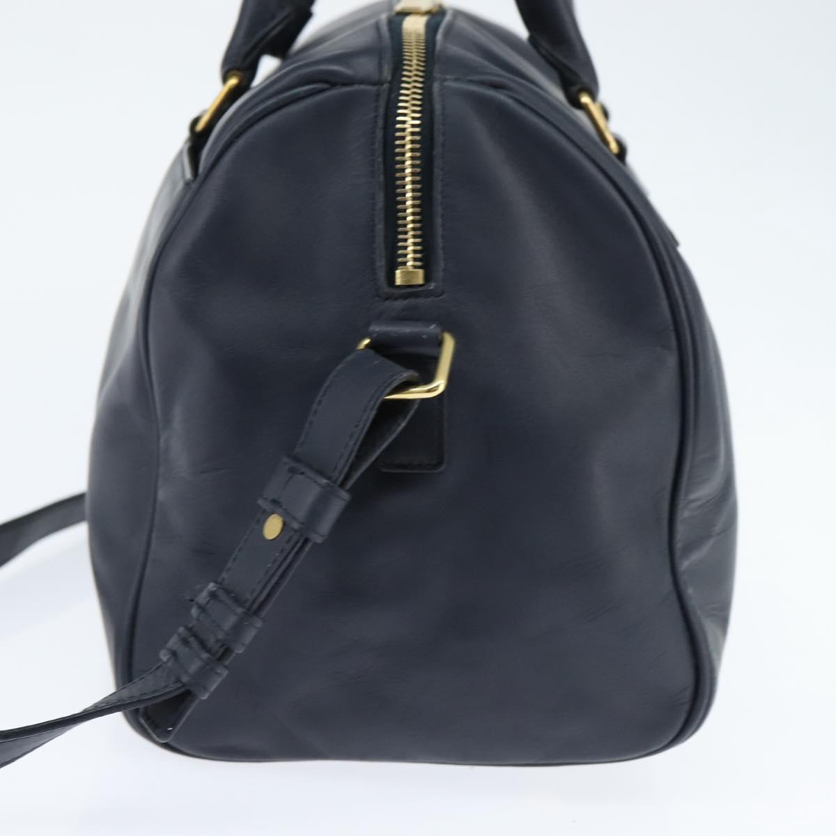 SAINT LAURENT Mini Boston Bag Leather 2way Navy Gold Auth bs30084