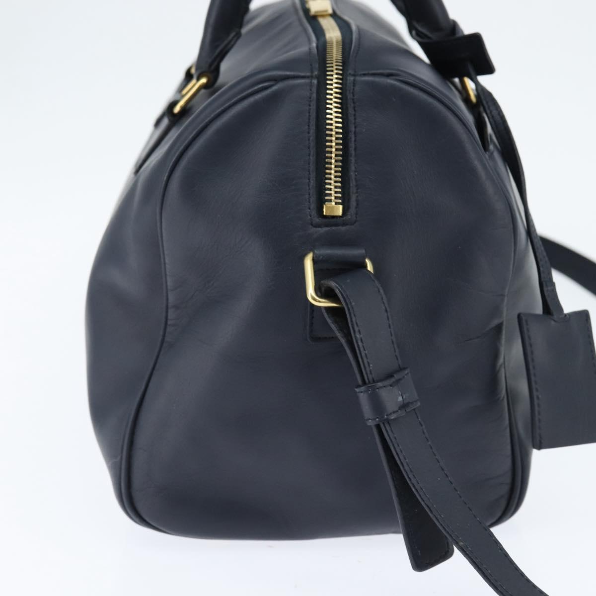 SAINT LAURENT Mini Boston Bag Leather 2way Navy Gold Auth bs30084