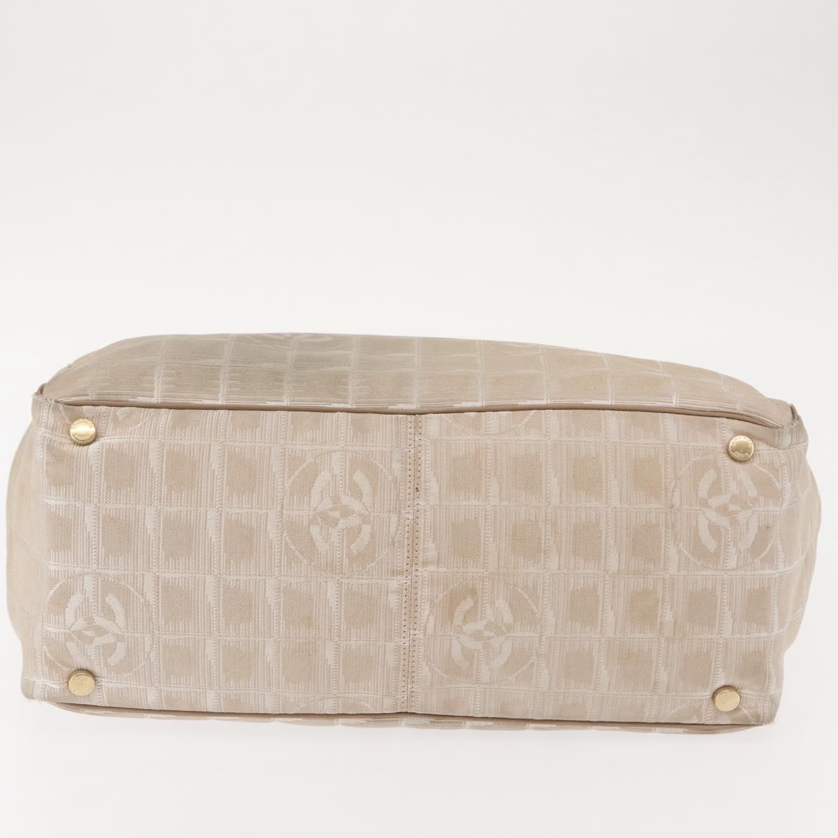 CHANEL New Travel Line Tote Bag Nylon Beige Gold CC Auth bs30087