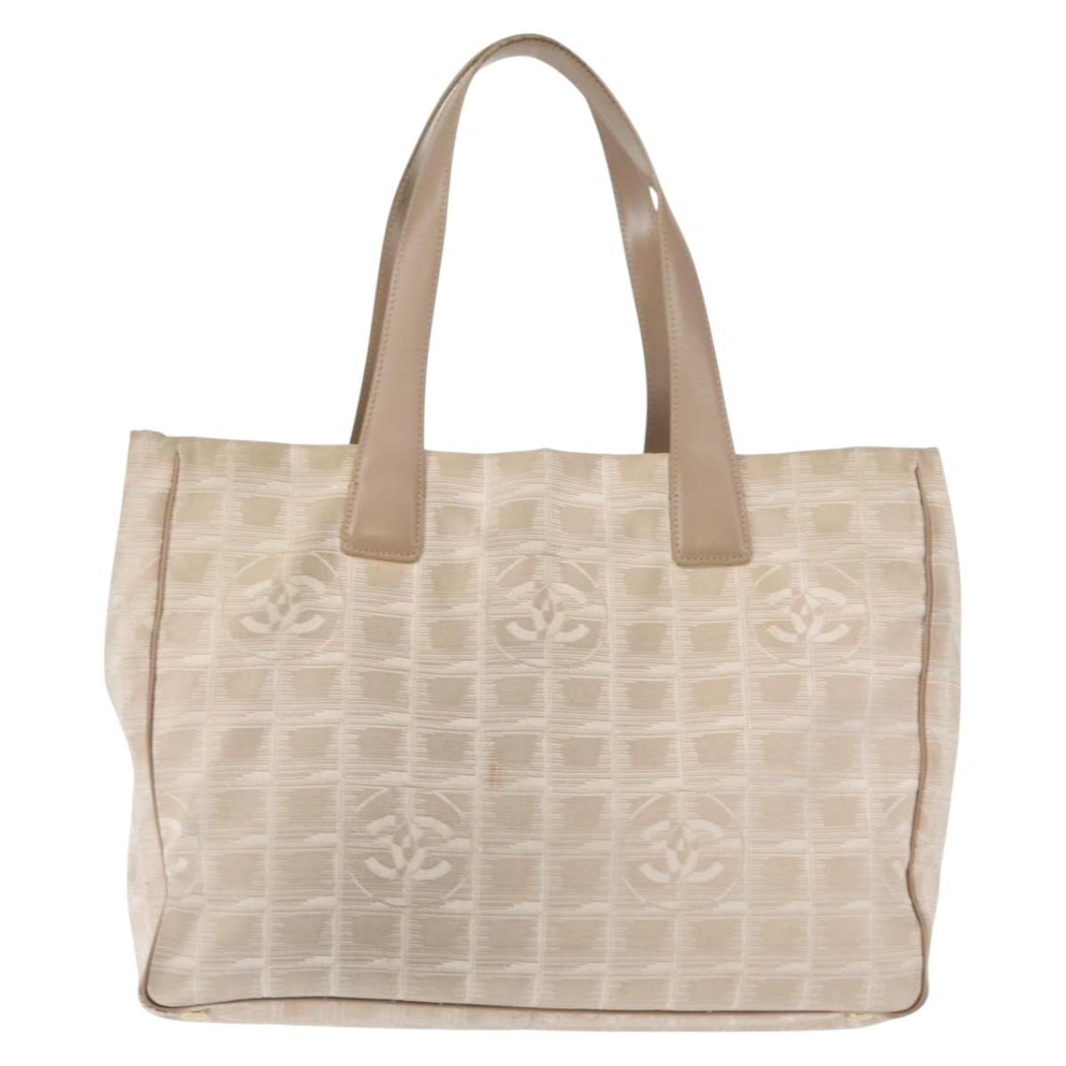 CHANEL New Travel Line Tote Bag Nylon Beige Gold CC Auth bs30087
