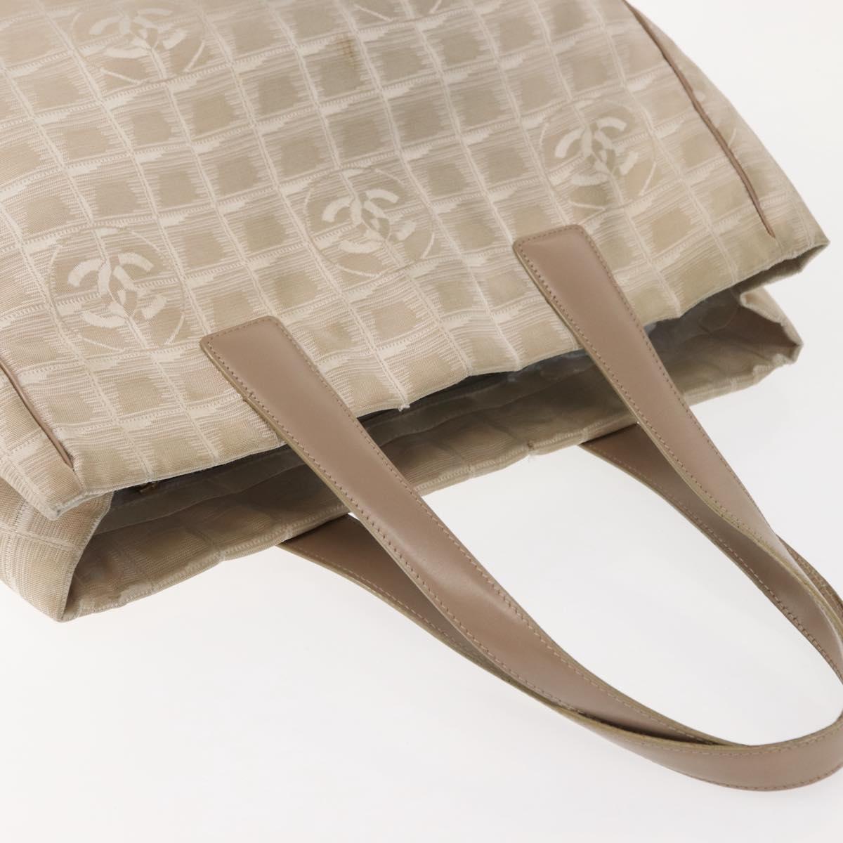 CHANEL New Travel Line Tote Bag Nylon Beige Gold CC Auth bs30087