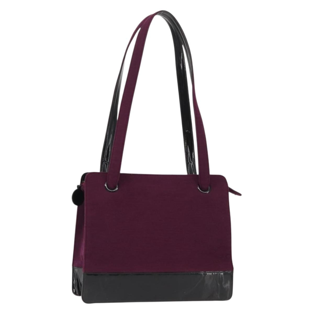 CHANEL Tote Bag Cotton Purple Black CC Auth bs30089