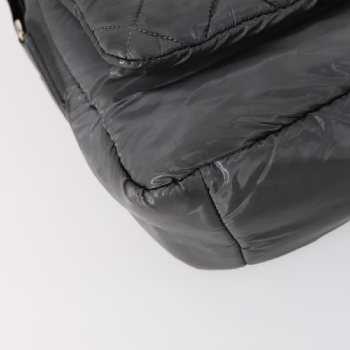 CHANEL Cococoon Shoulder Bag Nylon Gray Silver CC Auth bs30090