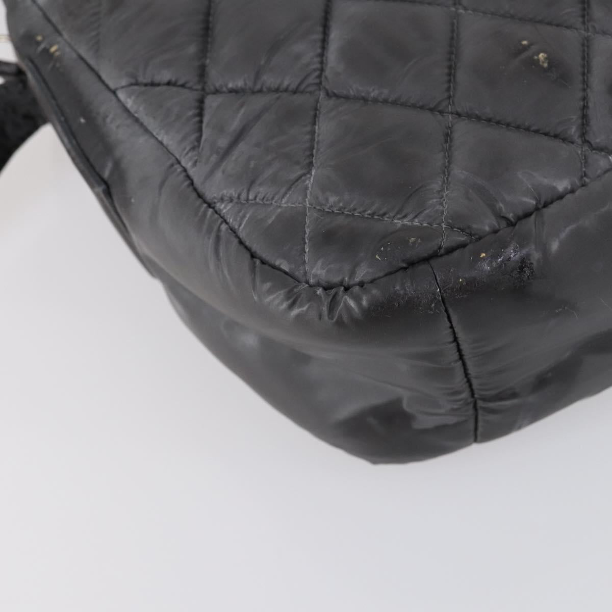 CHANEL Cococoon Shoulder Bag Nylon Gray Silver CC Auth bs30090