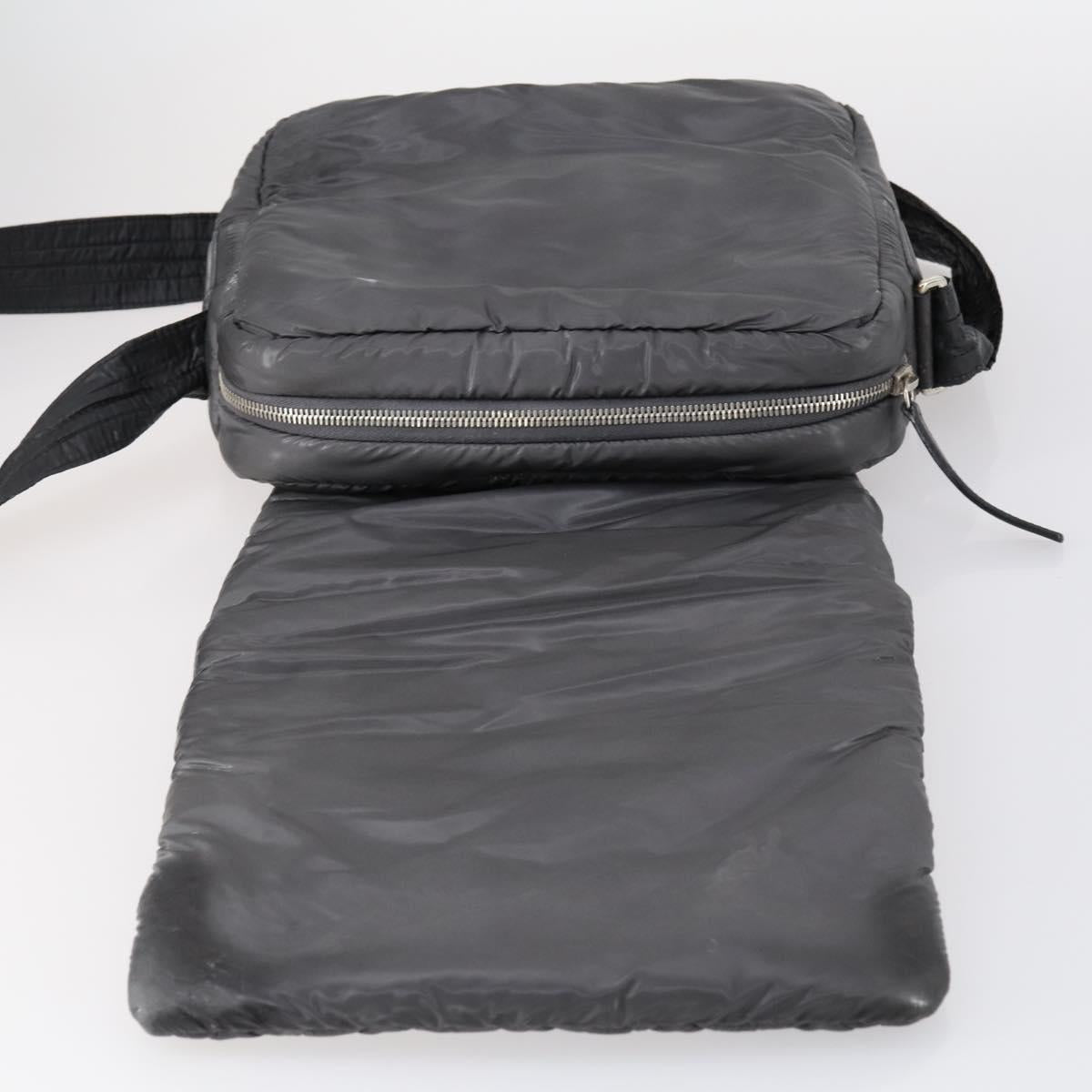 CHANEL Cococoon Shoulder Bag Nylon Gray Silver CC Auth bs30090