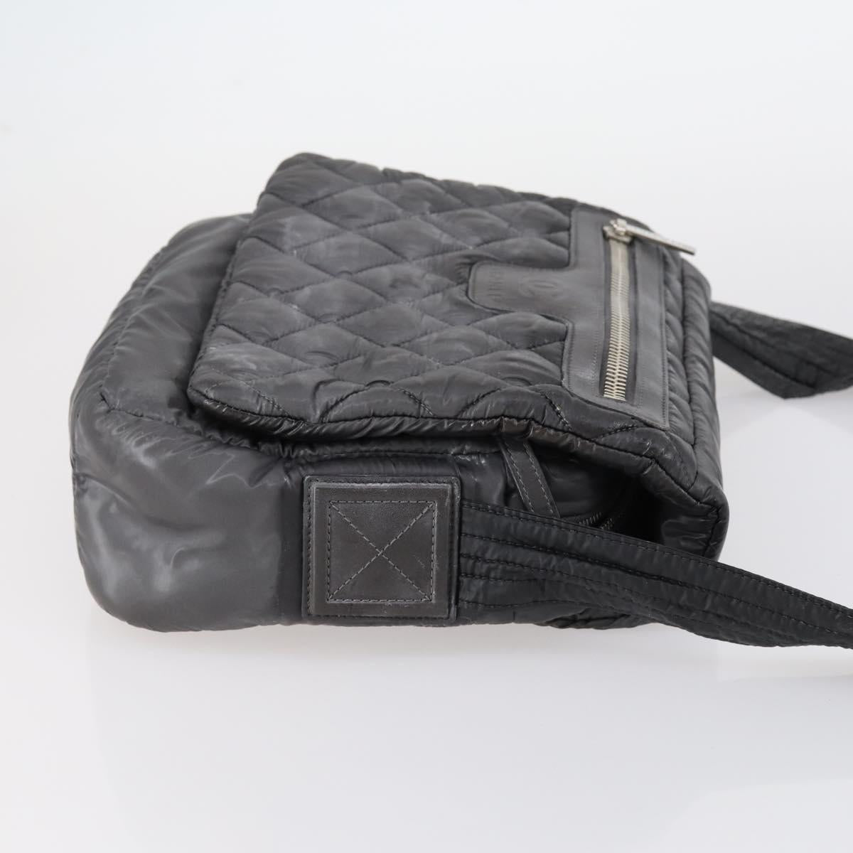 CHANEL Cococoon Shoulder Bag Nylon Gray Silver CC Auth bs30090