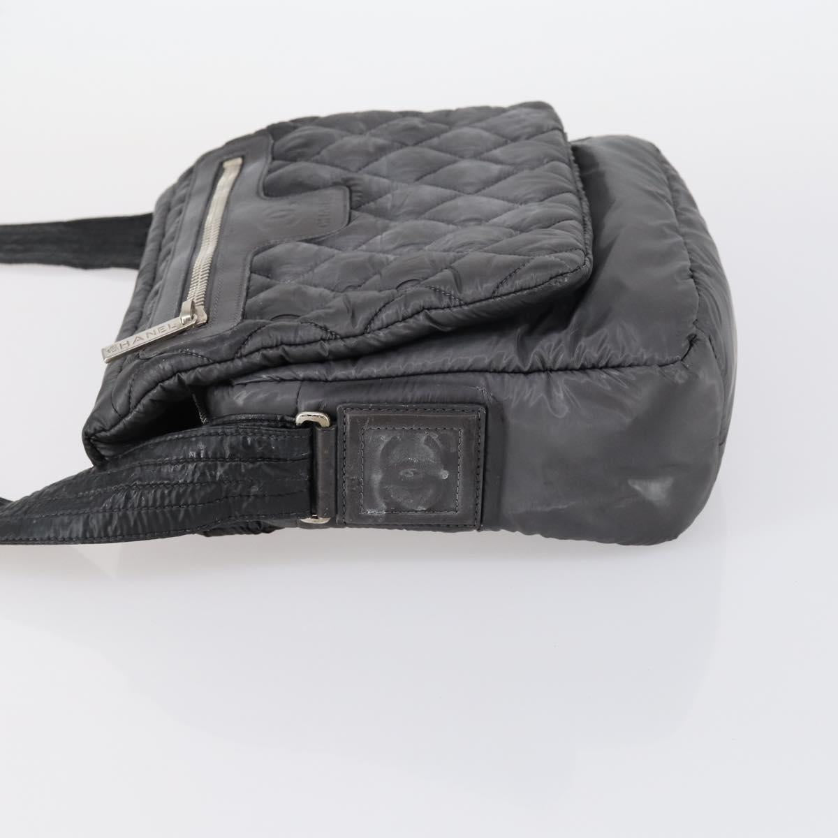 CHANEL Cococoon Shoulder Bag Nylon Gray Silver CC Auth bs30090