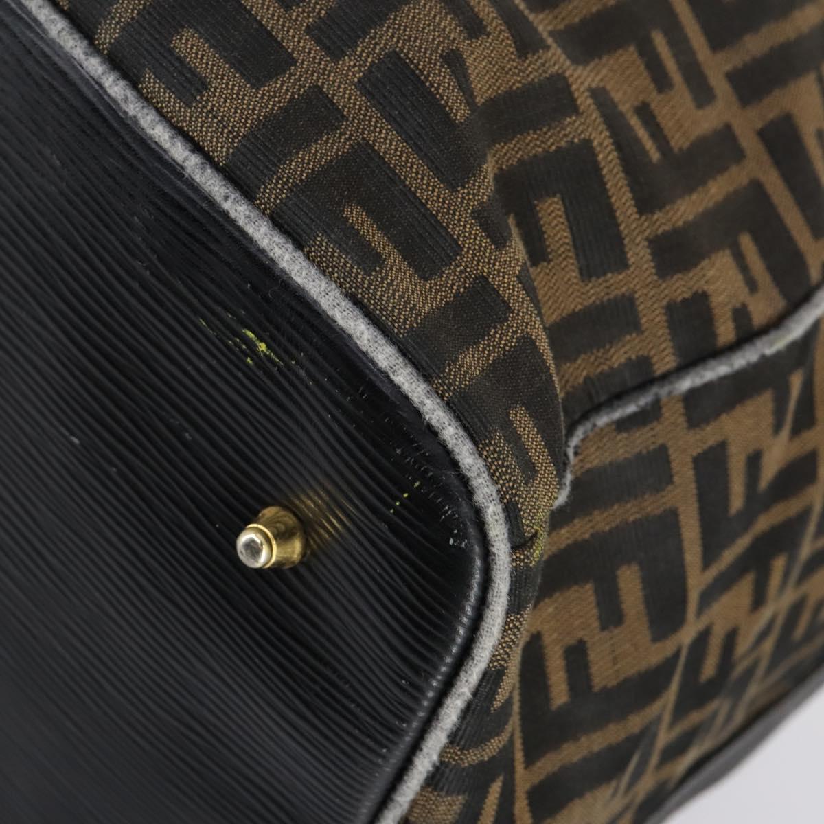 FENDI Zucca Canvas Boston Bag Black Brown Auth bs30091