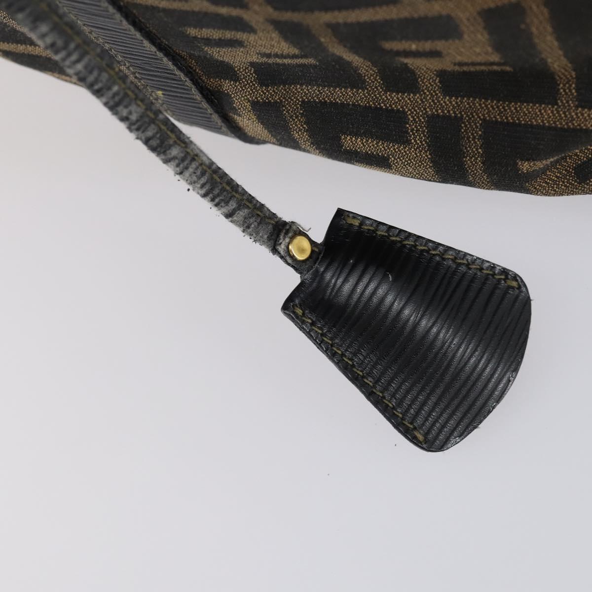 FENDI Zucca Canvas Boston Bag Black Brown Auth bs30091