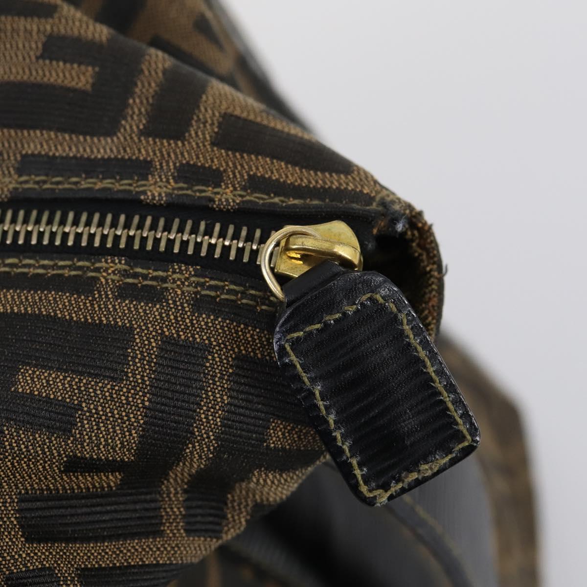 FENDI Zucca Canvas Boston Bag Black Brown Auth bs30091