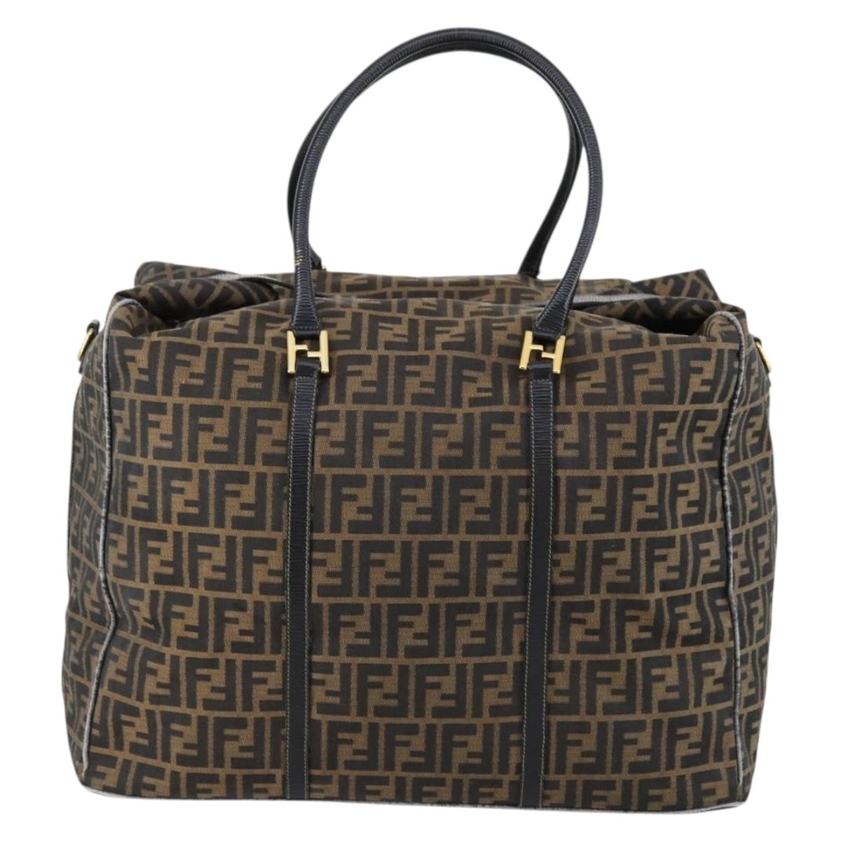 FENDI Zucca Canvas Boston Bag Black Brown Auth bs30091