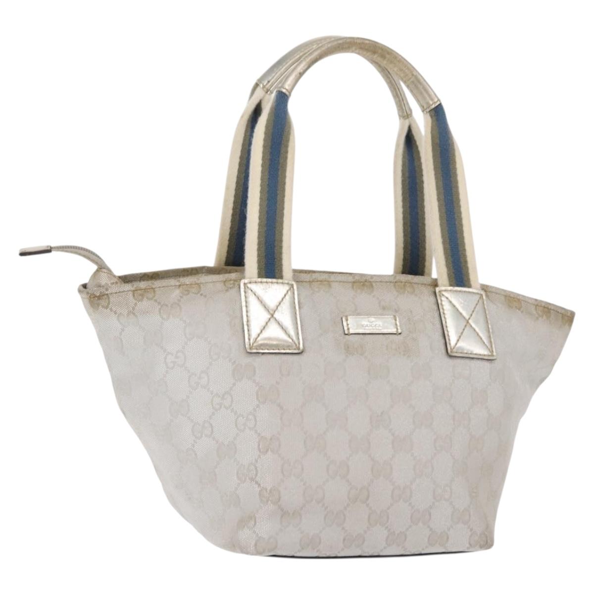 GUCCI GG Canvas Sherry Line Tote Bag Silver 131228 Auth bs30093