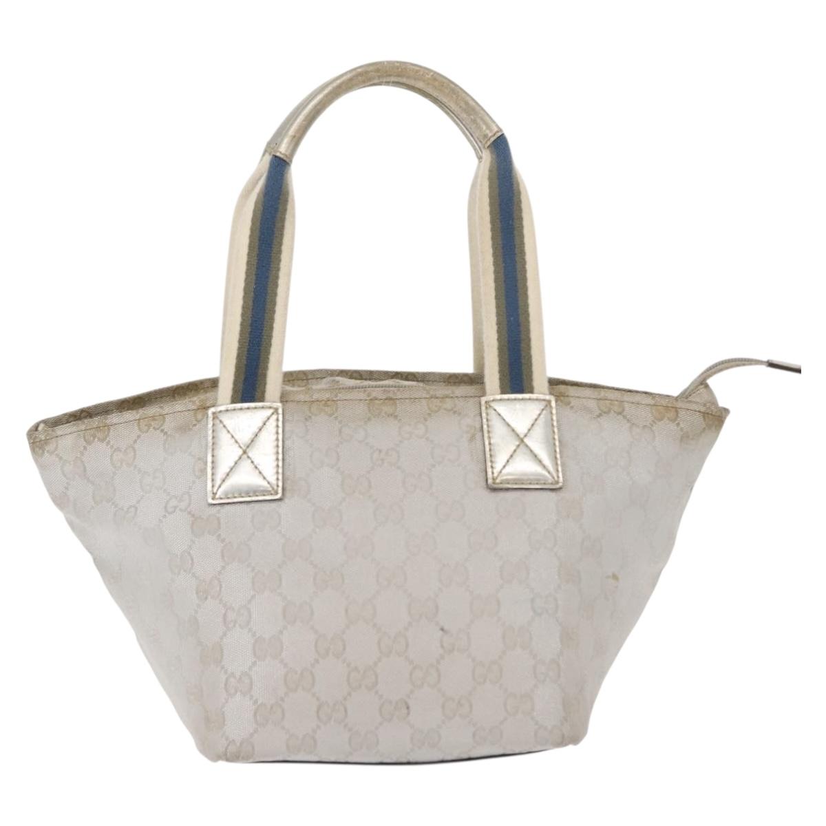 GUCCI GG Canvas Sherry Line Tote Bag Silver 131228 Auth bs30093