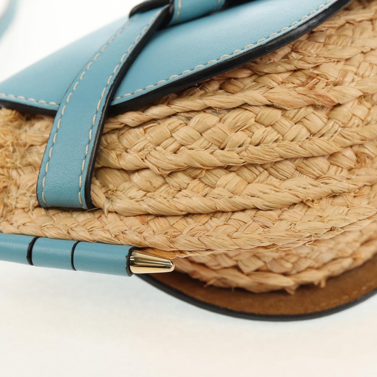 LOEWE Gate Bag Mini Shoulder Bag straw Beige Light Blue Auth bs30097M