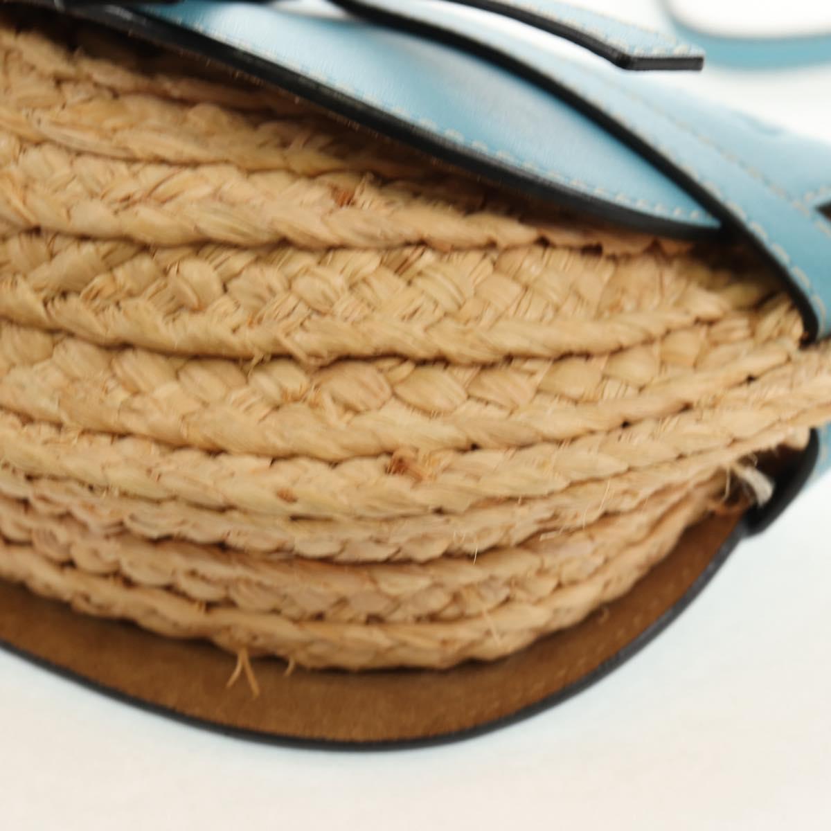 LOEWE Gate Bag Mini Shoulder Bag straw Beige Light Blue Auth bs30097A