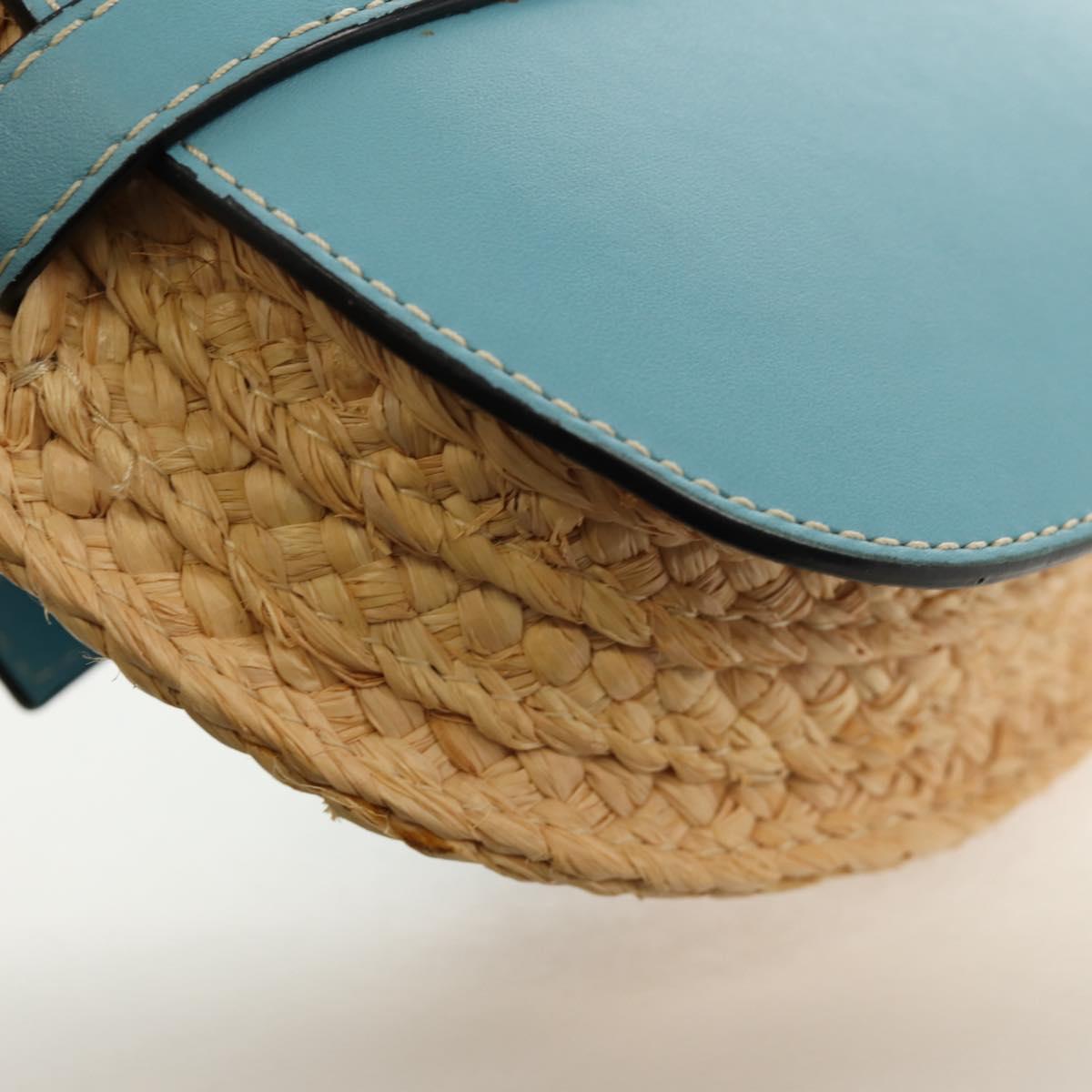 LOEWE Gate Bag Mini Shoulder Bag straw Beige Light Blue Auth bs30097A