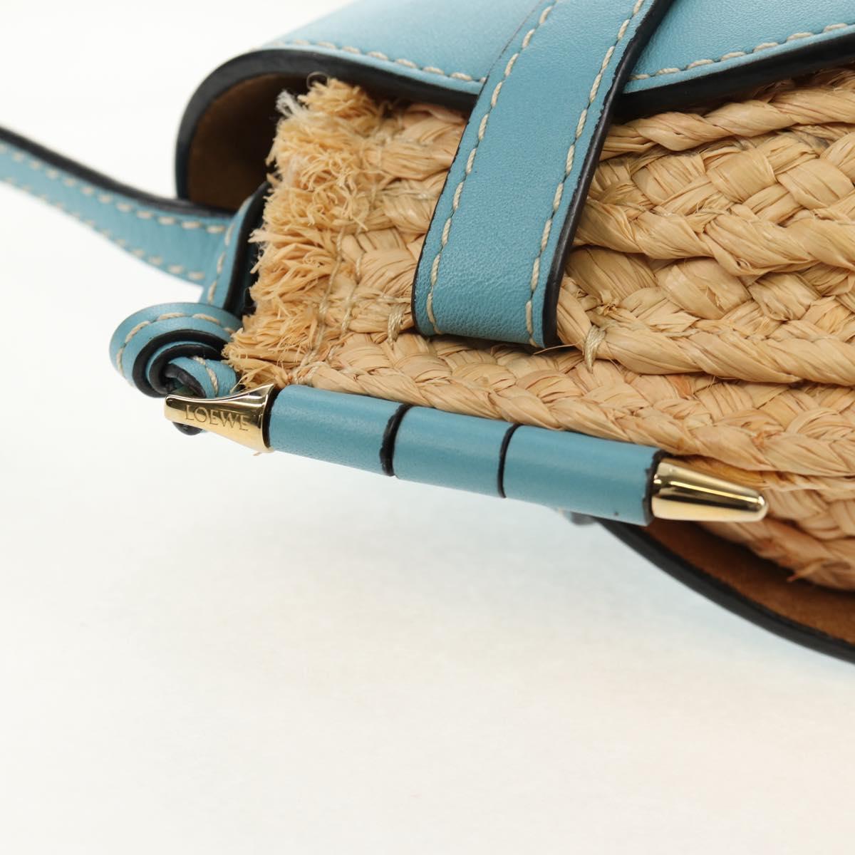 LOEWE Gate Bag Mini Shoulder Bag straw Beige Light Blue Auth bs30097M
