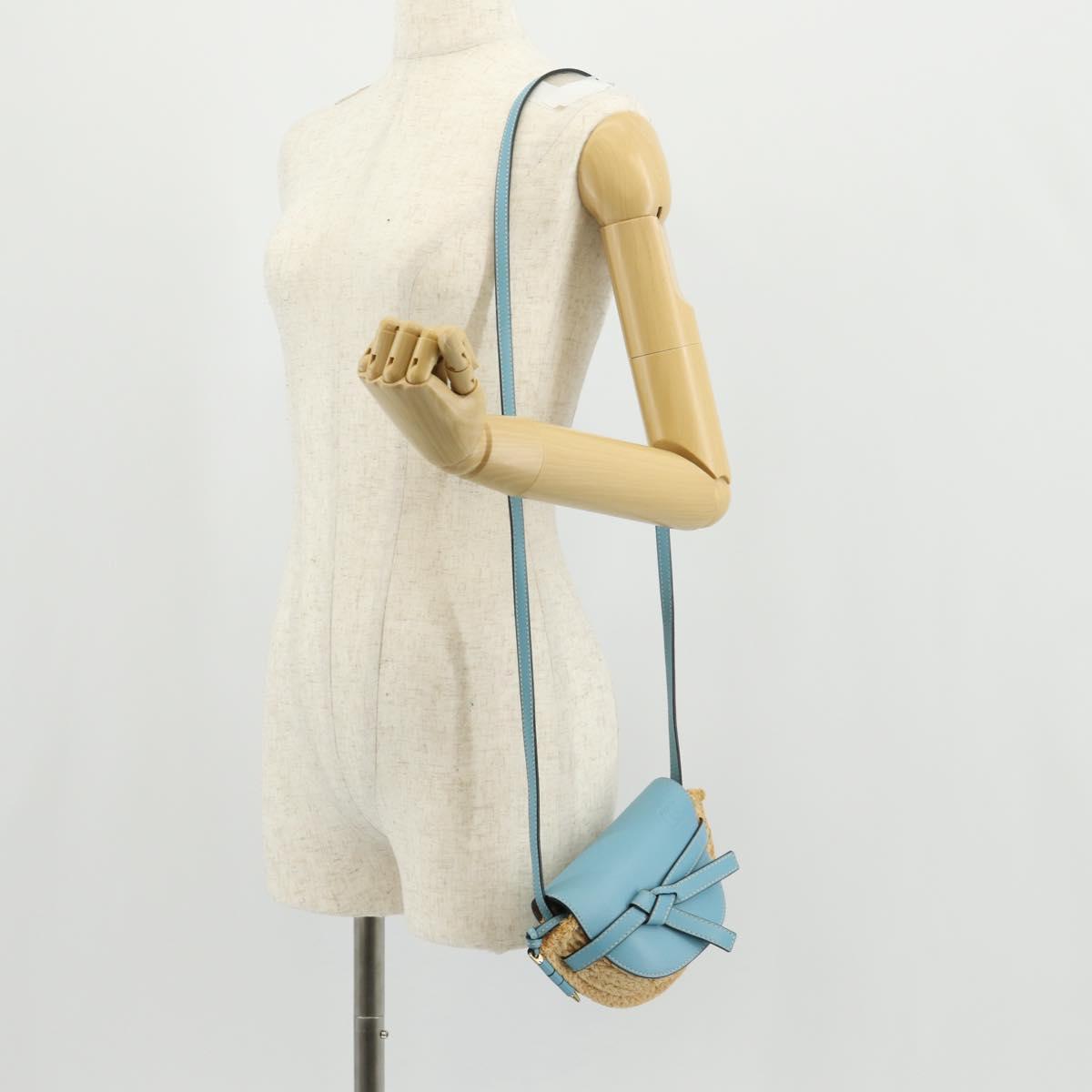 LOEWE Gate Bag Mini Shoulder Bag straw Beige Light Blue Auth bs30097M
