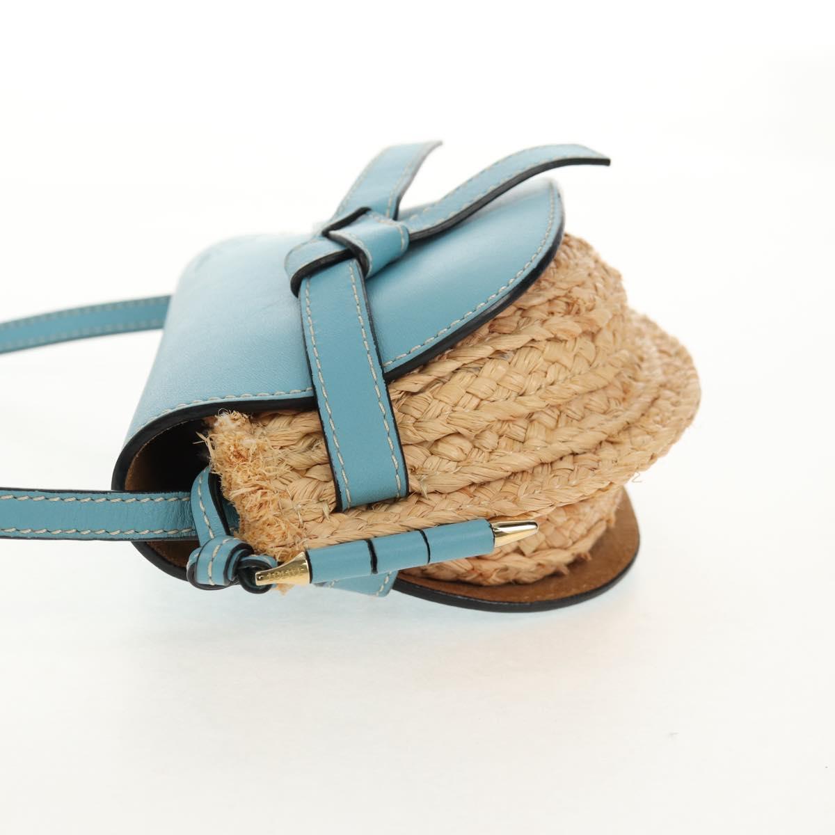 LOEWE Gate Bag Mini Shoulder Bag straw Beige Light Blue Auth bs30097A