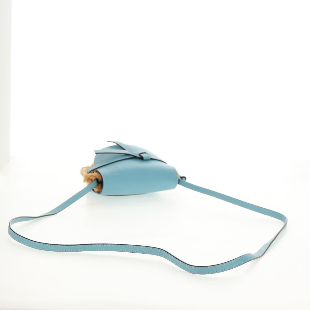 LOEWE Gate Bag Mini Shoulder Bag straw Beige Light Blue Auth bs30097M