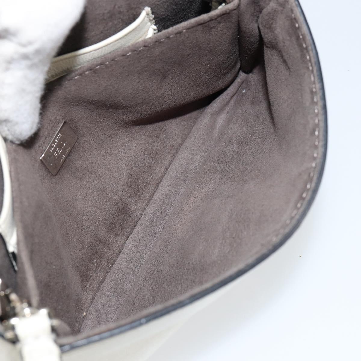 FENDI Micro Bucket Monster Shoulder Bag Leather 2way White Silver Auth bs30100