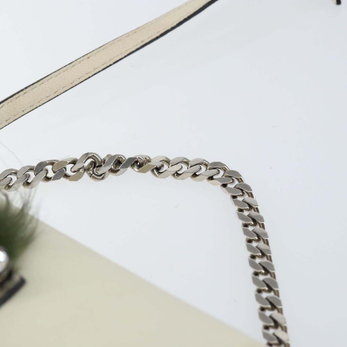 FENDI Micro Bucket Monster Shoulder Bag Leather 2way White Silver Auth bs30100