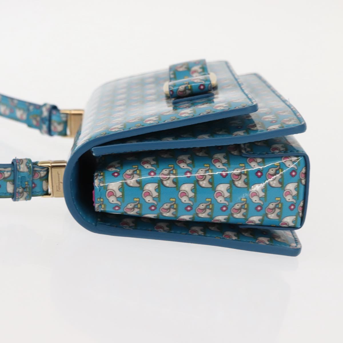 Salvatore Ferragamo Vala Shoulder Bag Enamel Blue Gold Auth bs30122