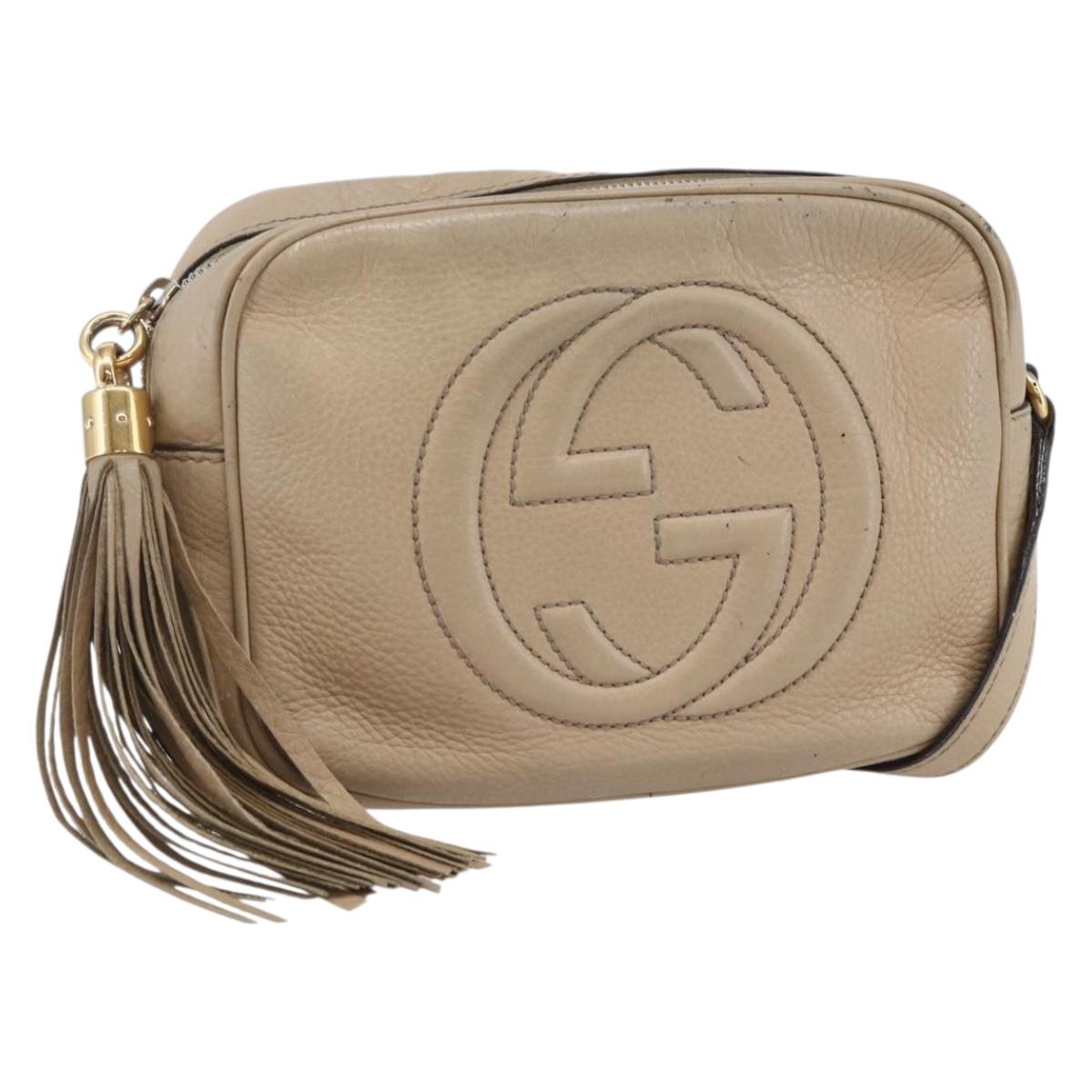 GUCCI Small Disco Interlocking Bag Leather Beige Gold 308364 Auth bs30123