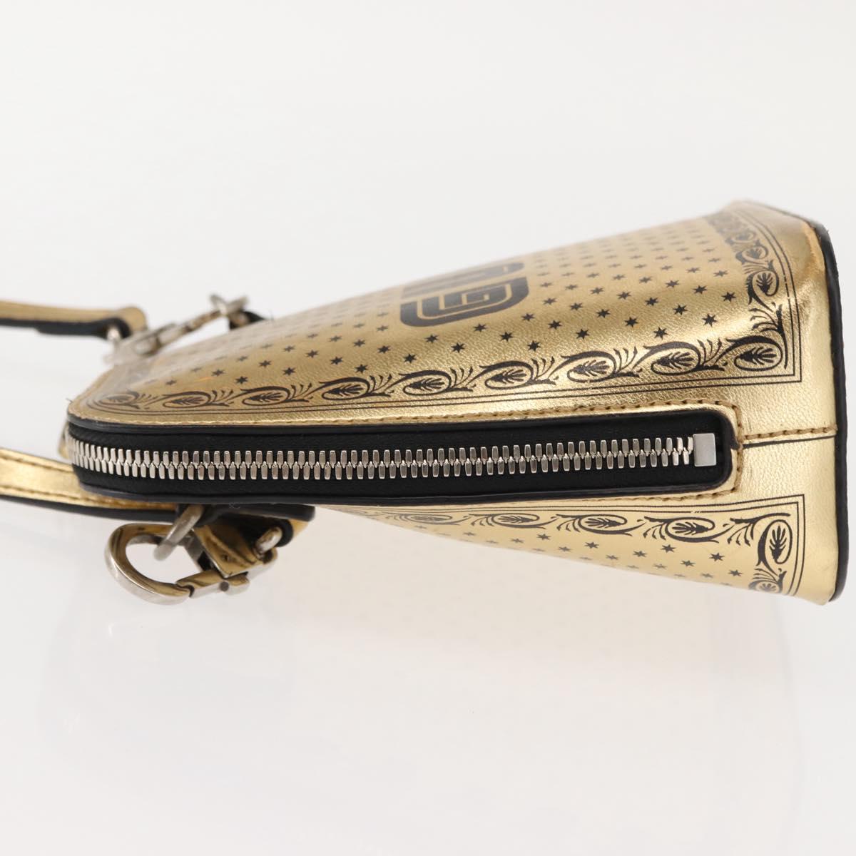 GUCCI GUCCY Print GUCCIxSEGA Bag Leather Gold Silver 511189 Auth bs30126