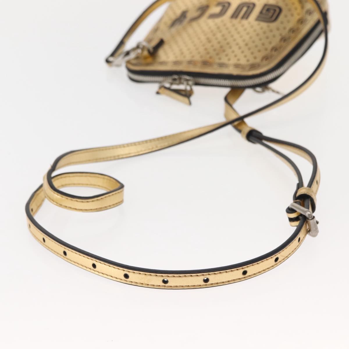 GUCCI GUCCY Print GUCCIxSEGA Bag Leather Gold Silver 511189 Auth bs30126