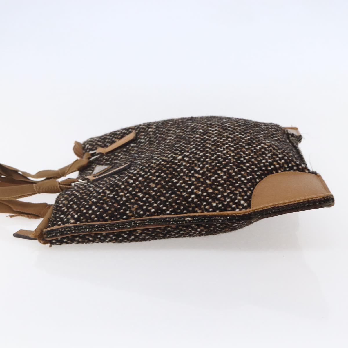 PRADA Hand Bag Tweed Beige Silver Auth bs30129
