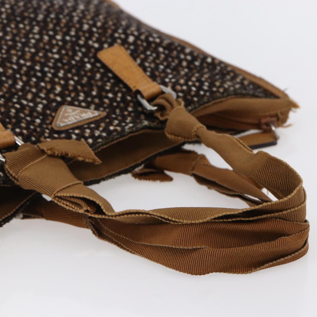 PRADA Hand Bag Tweed Beige Silver Auth bs30129