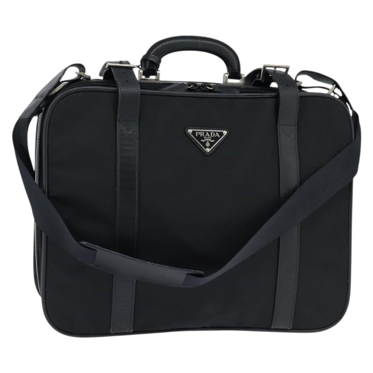 PRADA Business Bag Nylon Black Silver Auth bs30135
