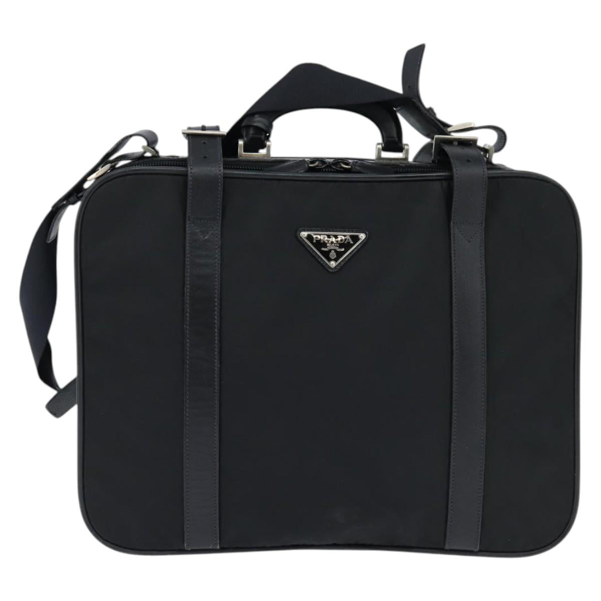 PRADA Business Bag Nylon Black Silver Auth bs30135