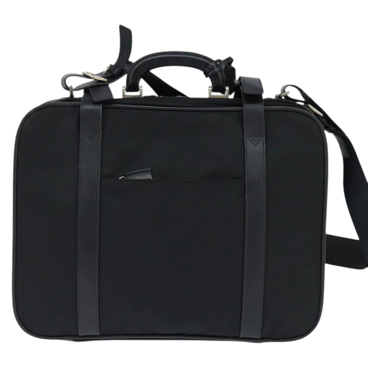PRADA Business Bag Nylon Black Silver Auth bs30135