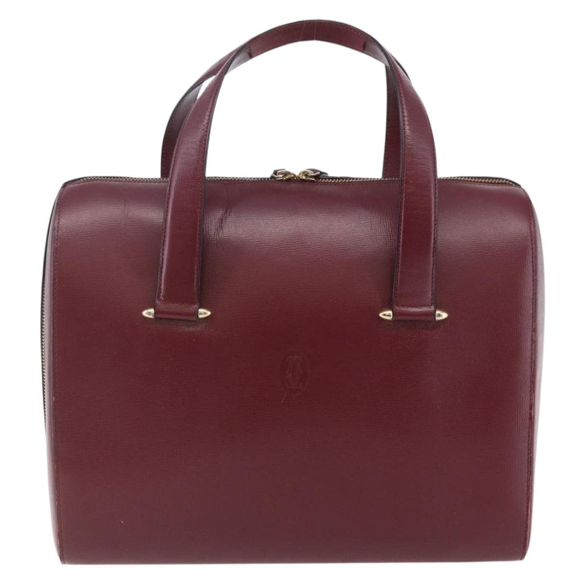 CARTIER Must Line Tote Bag Leather Bordeaux Gold Auth bs30136