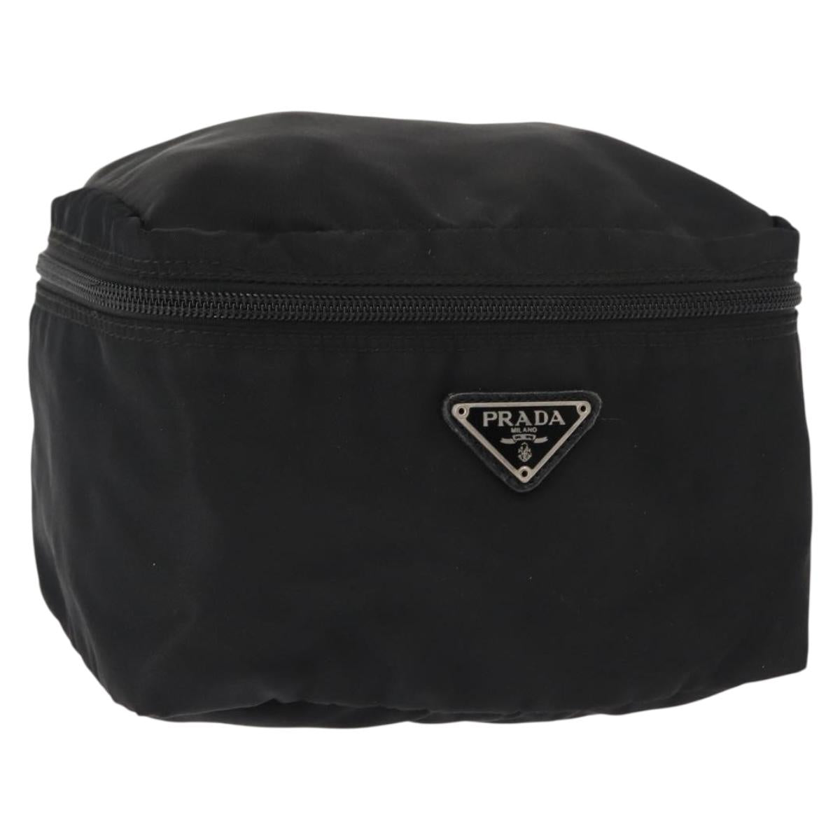 PRADA Vanity Bag Nylon Black Silver Auth bs30138