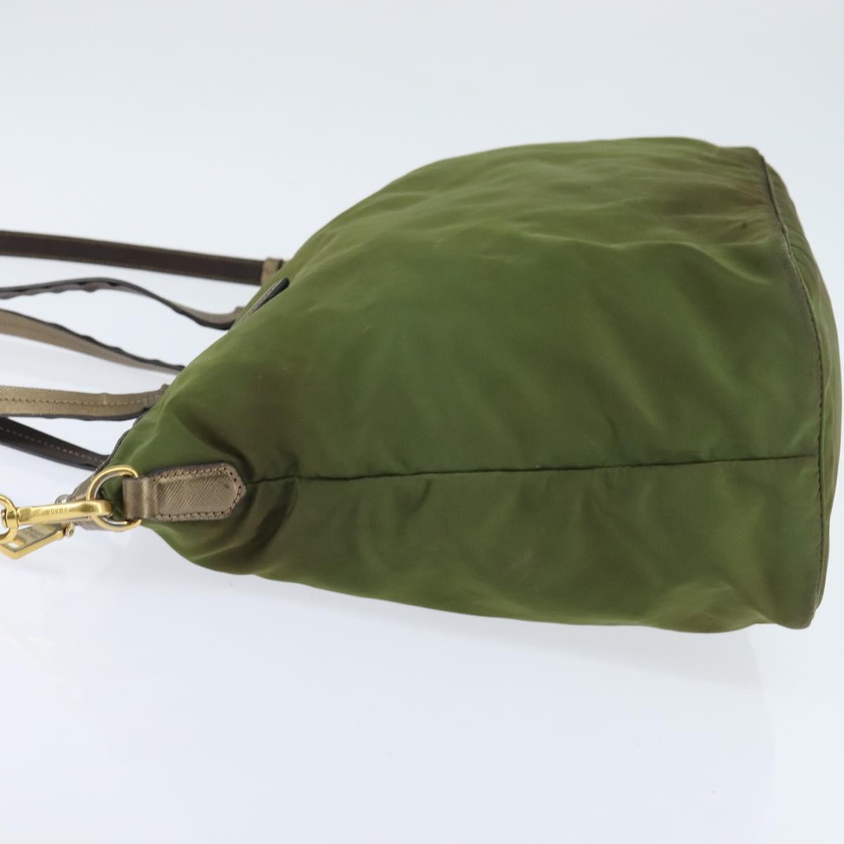 PRADA Tote Bag Nylon Khaki Gold Auth bs30152