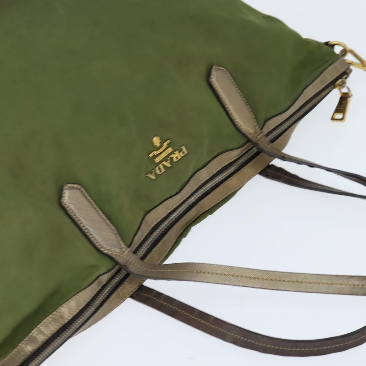 PRADA Tote Bag Nylon Khaki Gold Auth bs30152